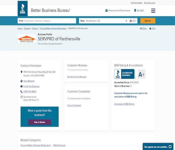 The Better Business Bureau (BBB) Webpage Displays